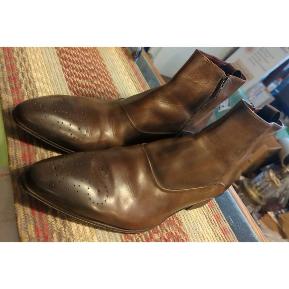 Denis Vero Cuoio Men's Ankle Boots Shoes Dark Brown Leather Size EUR 45 US 12